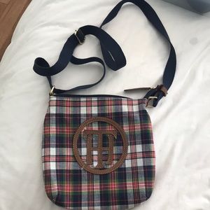 Tommy Hilfiger Plaid Blue Red Fabric Crossbody Bag